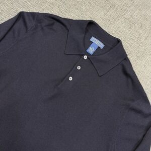 Merino Wool Sweater Mens L Navy Blue 1/4 Button Knit Joseph & Lyman Italian